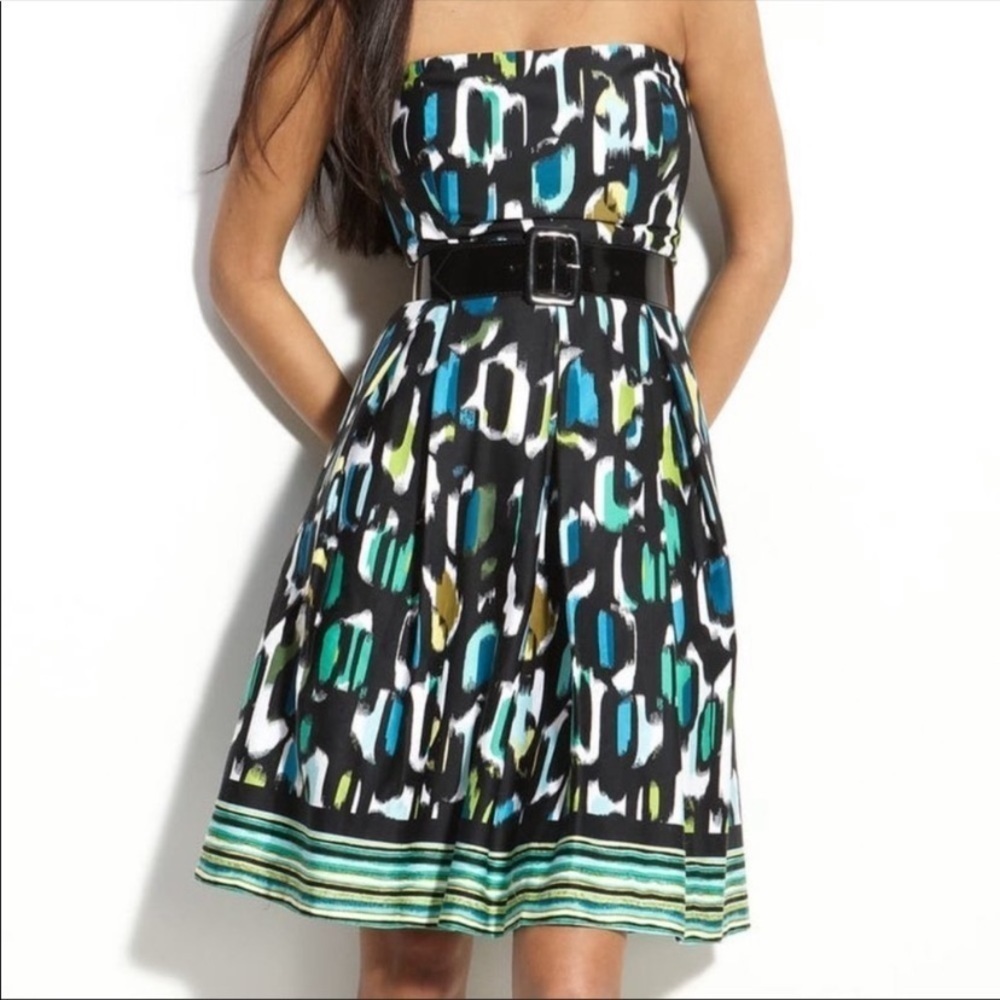 Muse printed belted strapless empire a line pockets dress Size XL